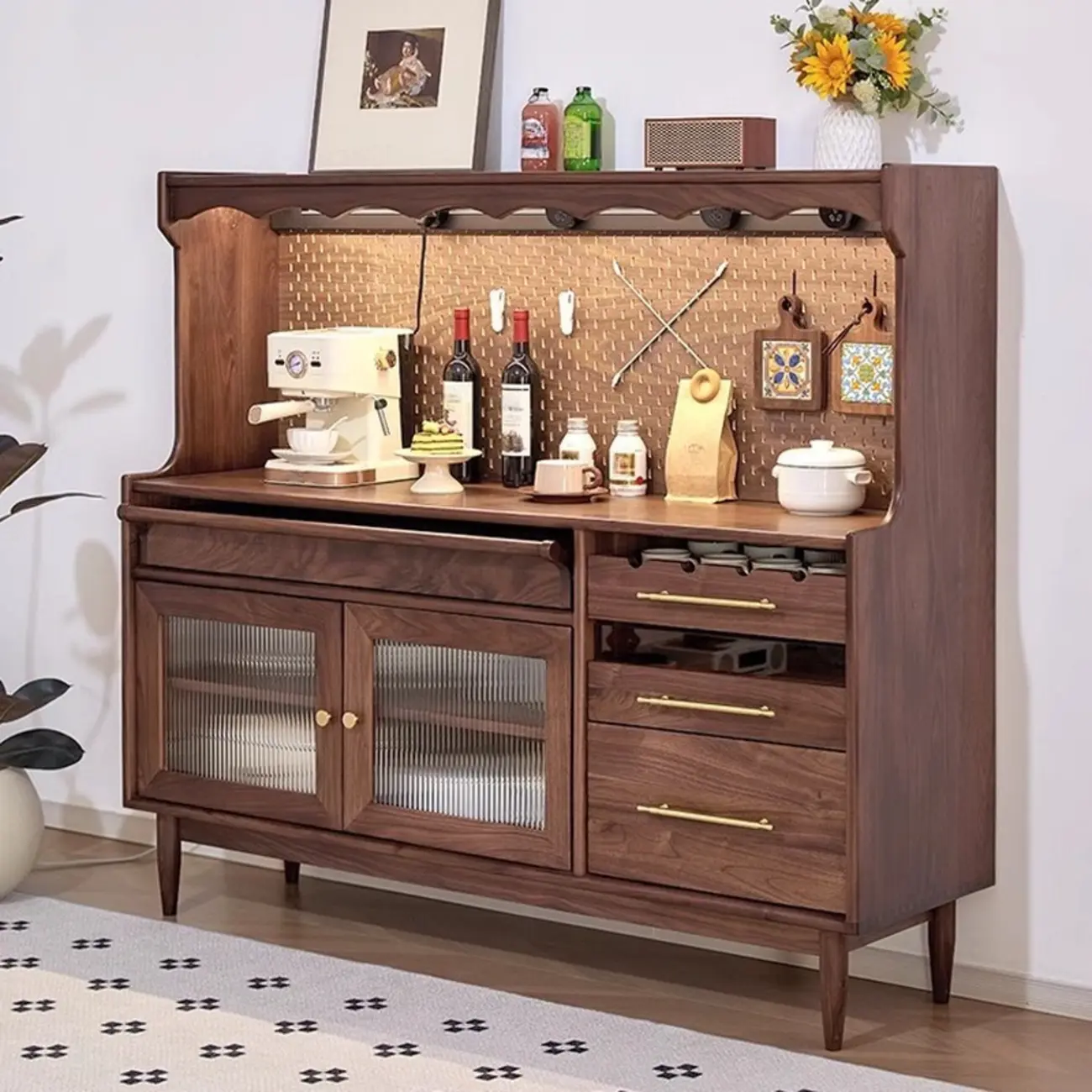 Lighting Wooden 3-Drawer Pegboard Back Brown Sideboard