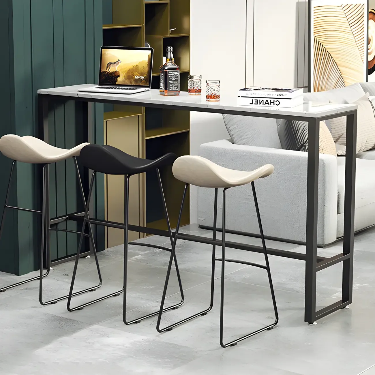 Modern Marble Counter Height Table with Trestle Design