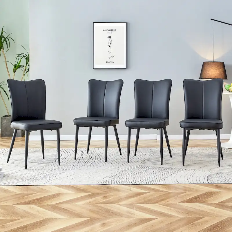 Modern minimalist 4-piece set of faux leather dining chairs and office chairs