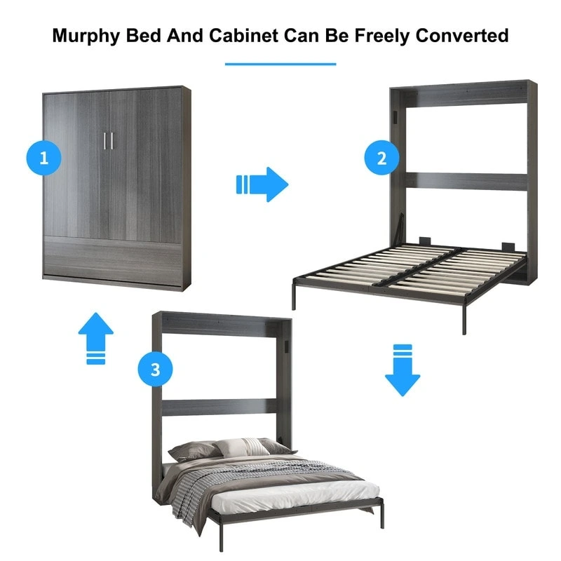 Mixoy Murphy Bed,Folding Wall Bed with 2 Side Cabinet Shelves