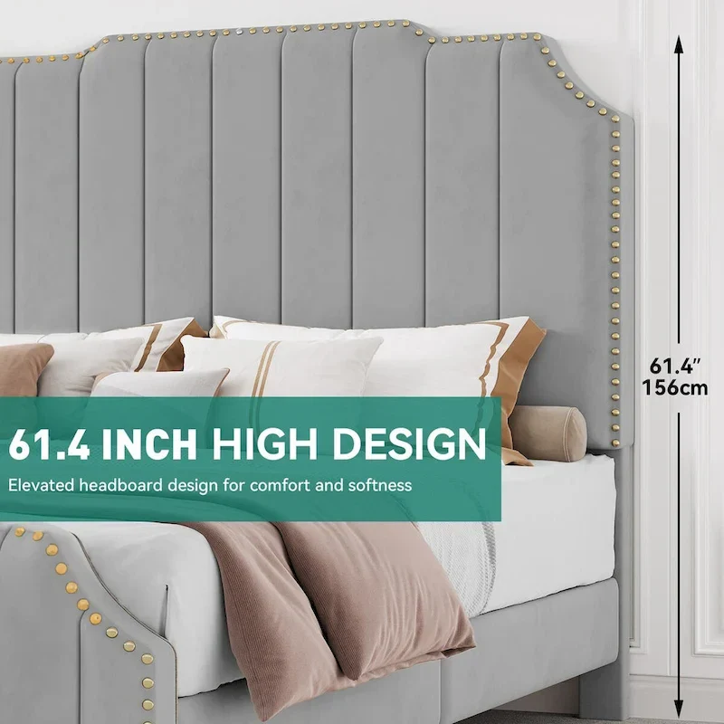 Moasis Queen 61  Flannel Upholstered Headboard Bed Frame