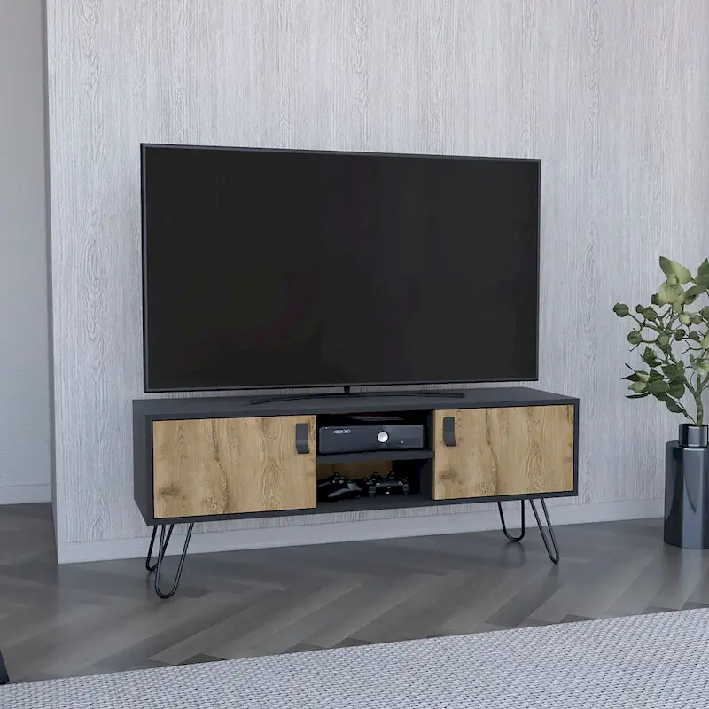 Modern TV Stand with Open Shelves & Cabinet Storage, Media Console for TVs up to 65