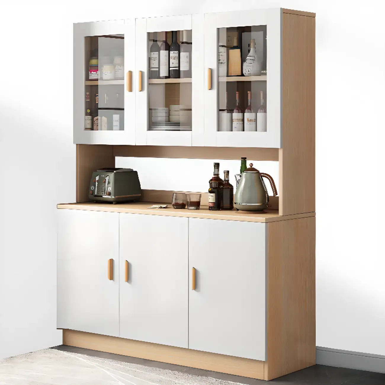 Modern Wooden Sideboard with Cabinets & Shelves