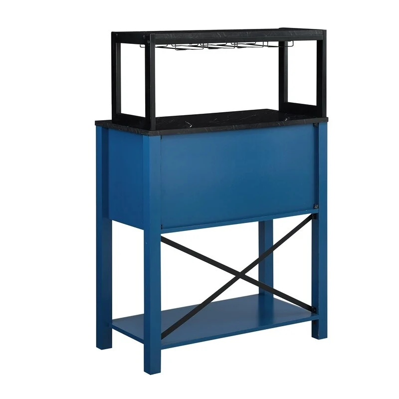 Blue / White Wood Buffet Bar Cabinet with Wine Rack, 9-Bottle Storage