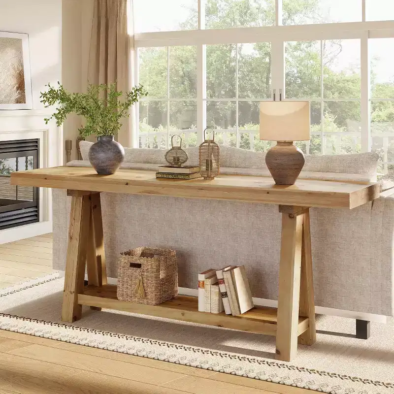 Lantine 70.9-Inch Solid Wood Console Table, Farmhouse Sofa Table for Entryway, Living Room, Hallway, Foyer