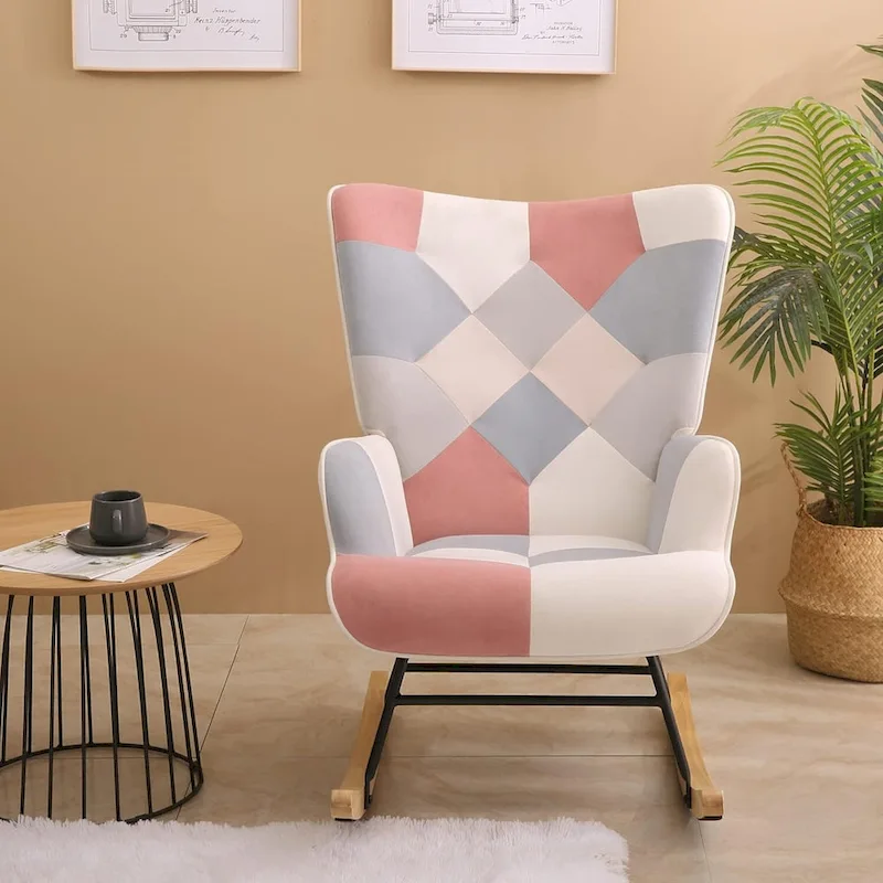 Rocking Chair Upholstered Glider Rocker Rocking Accent Chair Padded Seat with High Backrest Armchair