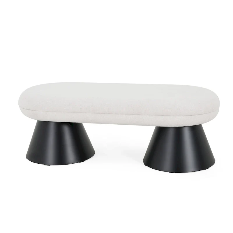 Nathan Upholstered Entryway Ottoman with Black Iron Legs