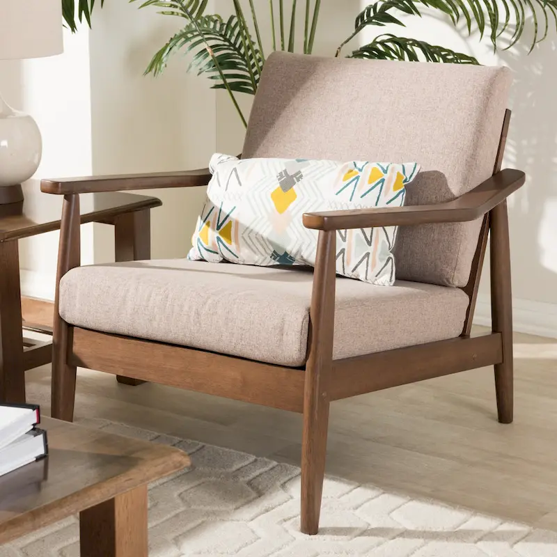 Mid-Century Lounge Chair with Solid Wood Legs and Upholstered Seat