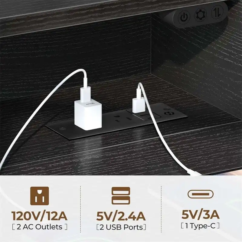 39-Inch Computer Desk with LED Lights and Built-In Power Strip