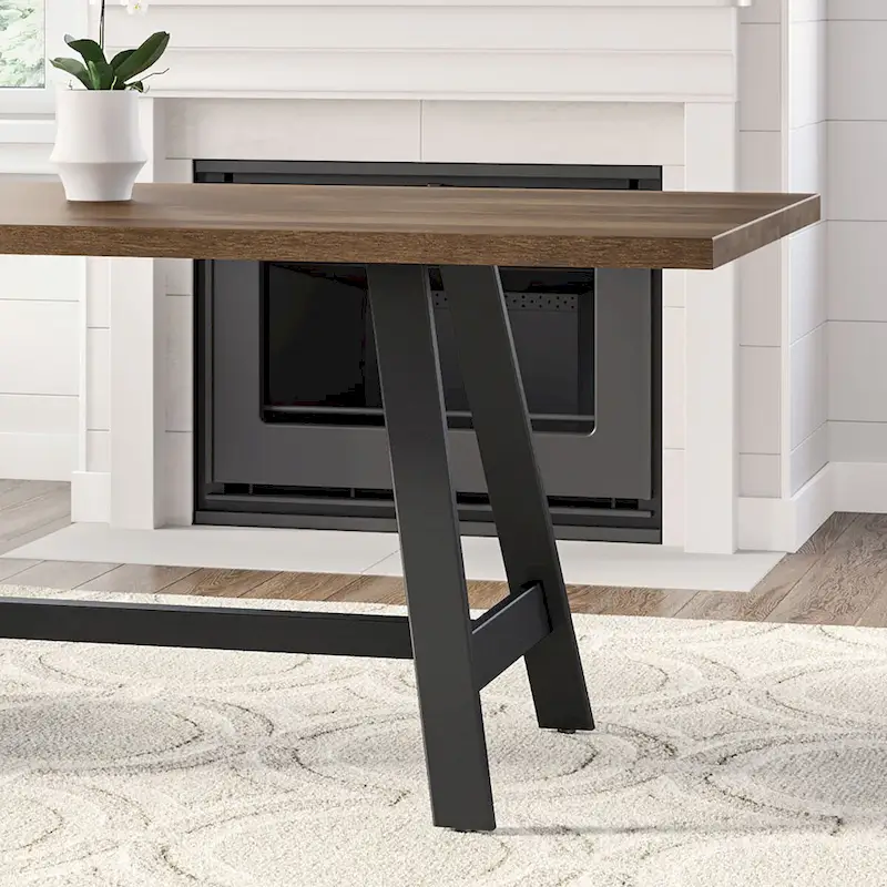 Solid Wood Dining Table with Metal Trestle Base