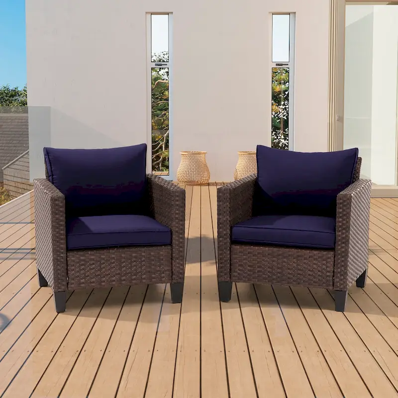 BONOSUKI 2Pcs Patio Single Sofa Set Brown Rattan Outdoor Furniture Set