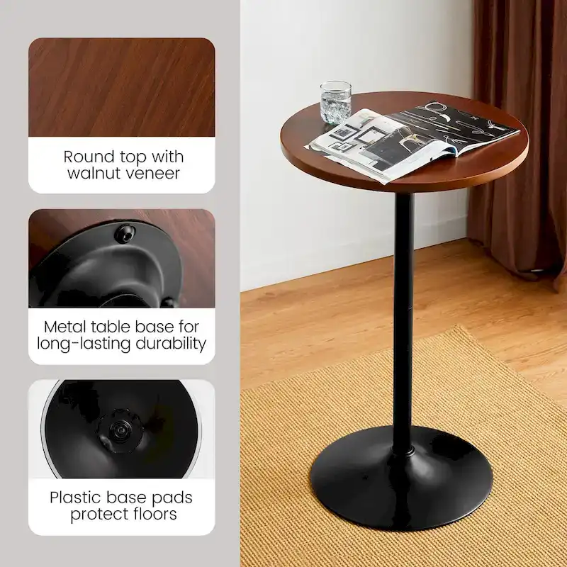 Glitzhome 39.5 H Modern Bistro Walnut Top Round Pub Bar Table