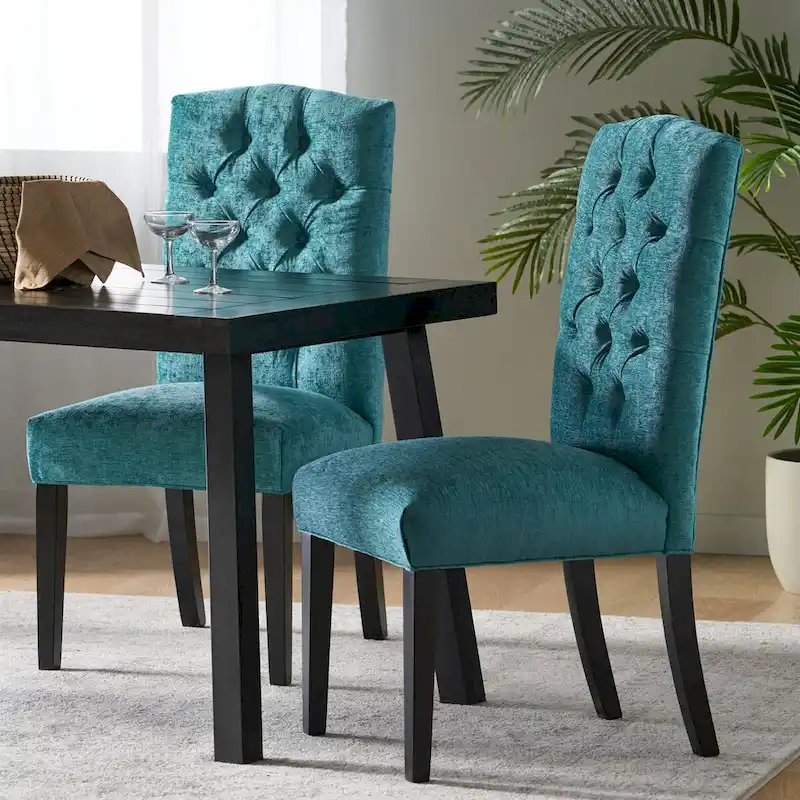 Set of 2 Fabric Upholstered Dining Chairs with Wood Legs