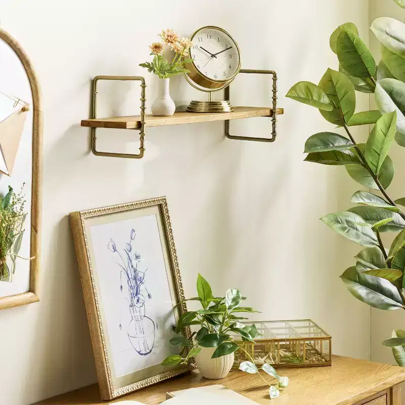 Turned Brass and Wood Wall Shelf - Hearth & Hand with Magnolia