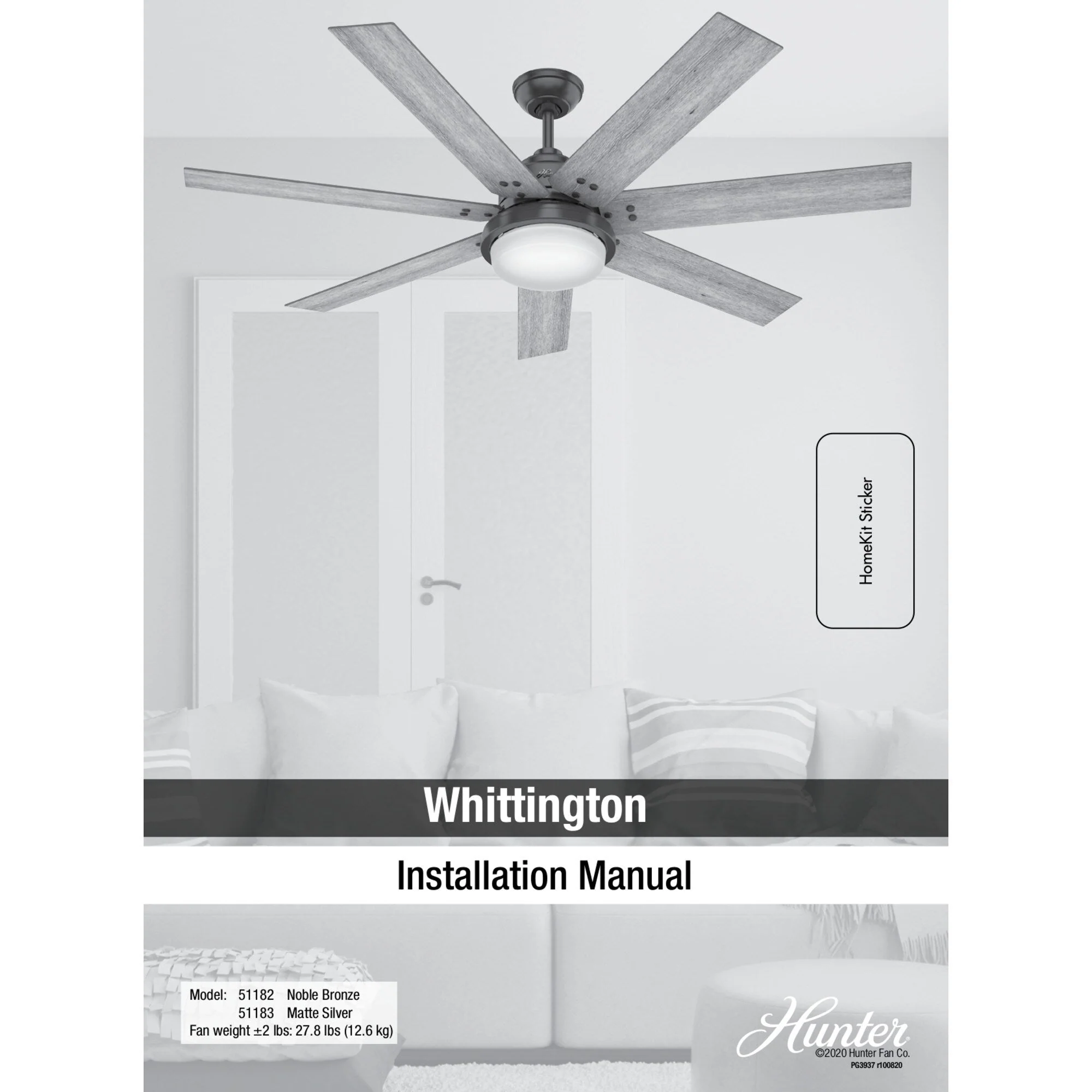 Hunter WiFi Whittington Ceiling Fan with LED Light, Handheld Remote - Windmill - Industrial, Farmhouse, Rustic - SMART FAN!