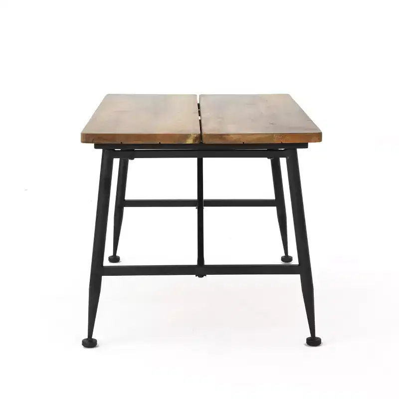 Christopher Knight Home Gabriel Modern Patio Rectangle Acacia Wood and Iron Coffee Table with Angled Tubular Legs