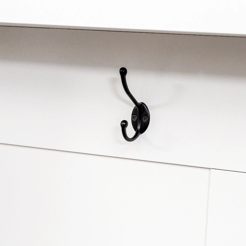 Farmhouse Hall Tree with Wood Grain Bench, Hooks and Bottom Cabinets
