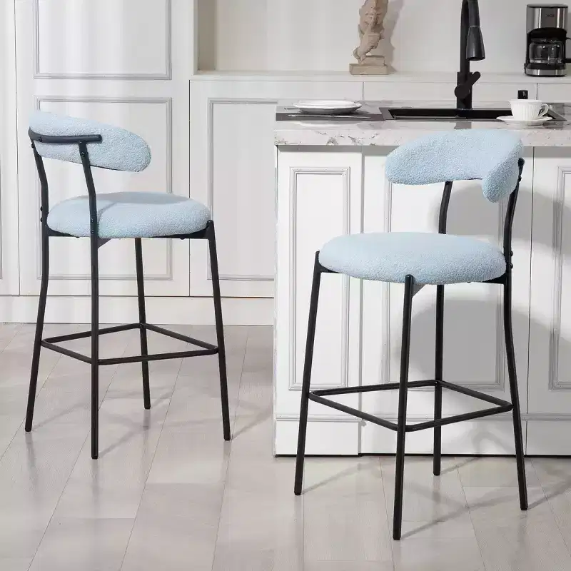 Set of 2 Modern Teddy Counter Height Stools with Comfortable Backrest, Counter Chairs for Kitchen Island, Home Bar, or Restaurant-Panipeachy