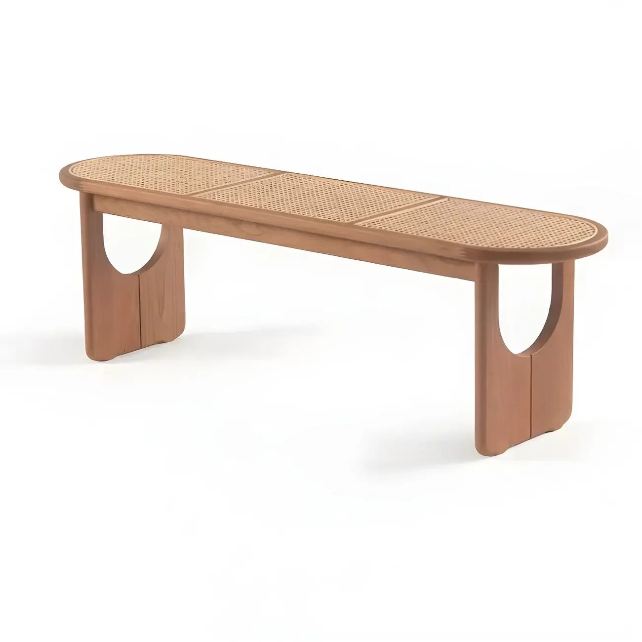 Rectangular Black Rattan Top Rubberwood Bench