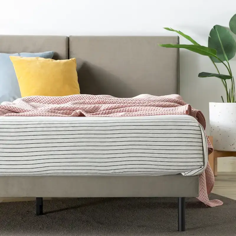 Latte Velvet Split Headboard Platform Bed Frame, for 2