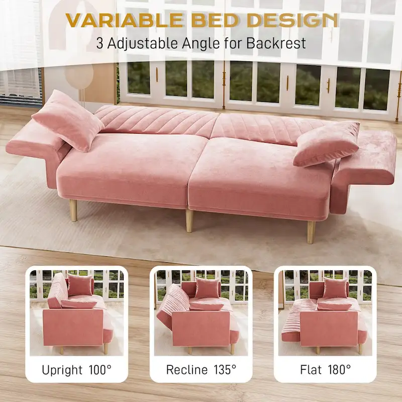 Ouyessir Upholstered Tufted Convertible Futon Sofa Bed with Foldable Armrest