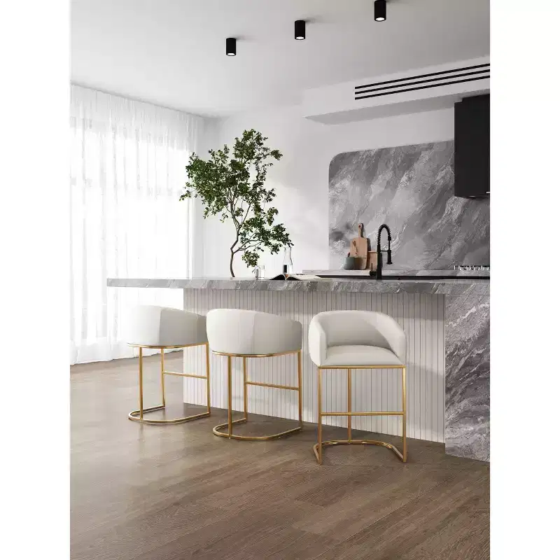 Set of 3 Louvre Upholstered Stainless Steel Counter Height Barstools - Manhattan Comfort