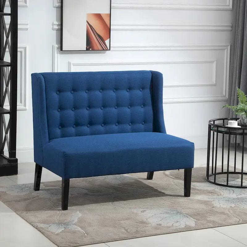 HOMCOM Linen Fabric Upholstery Double Sofa Tufted Loveseat Armless Couch Living Room Furniture with Wood Legs - 28.75*43.25*36.5