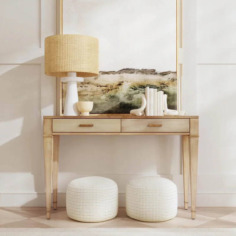 Kai 2 Drawer 46  Burl Wood Console Table