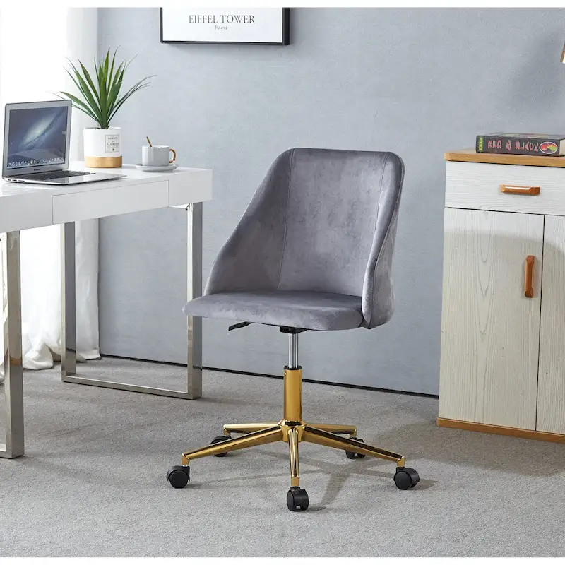 Porthos Home Ryo Swivel Office Chair, Velvet, Gold Chrome Legs