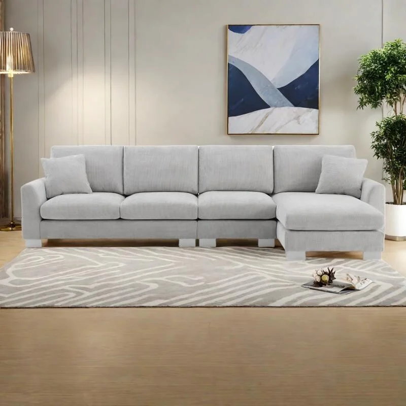 119  Chenille L-Shaped Sectional Sofa with Chaise Lounge and 2 Pillows