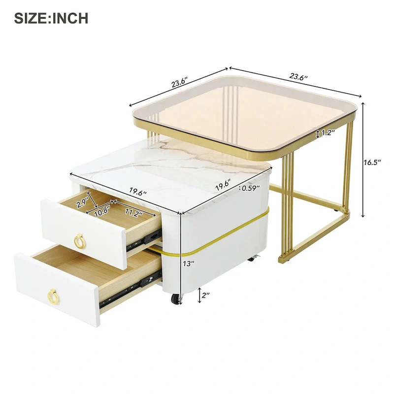 Nesting Coffee Table Set with Wheels, Set of 2
