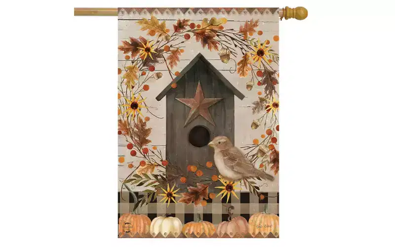 Briarwood Lane House Flag 40x28 For Outdoor Primitive Fall Birdhouse For Fall House Flag