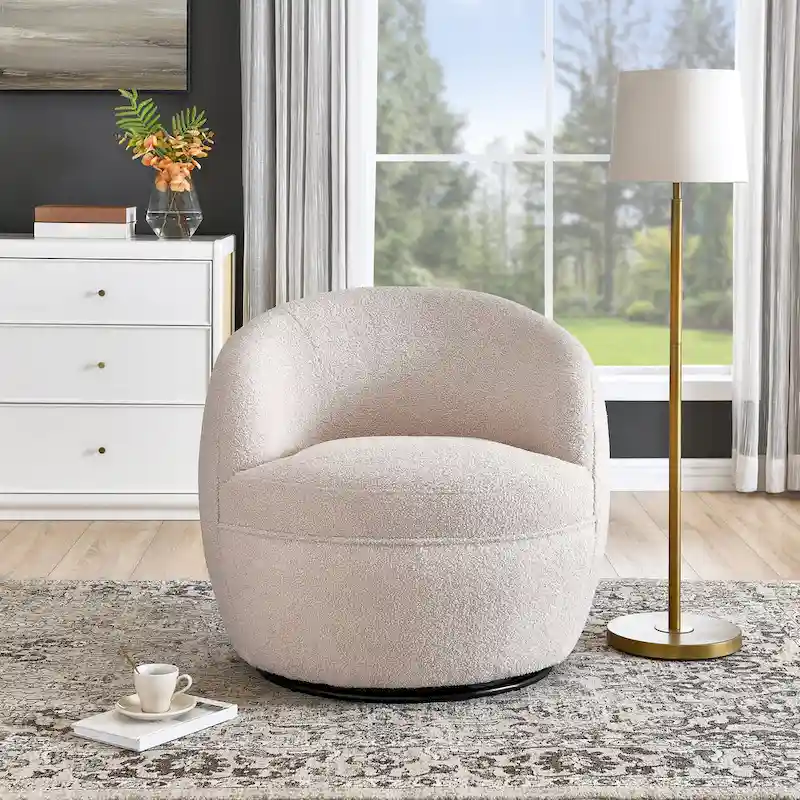 Roundhill Furniture Galleria 360 Swivel Teddy Sherpa Fabric Barrel Chair