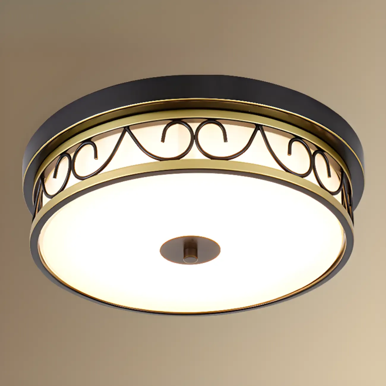 Classic Black Metal Drum Glass Flush Mount Ceiling Light