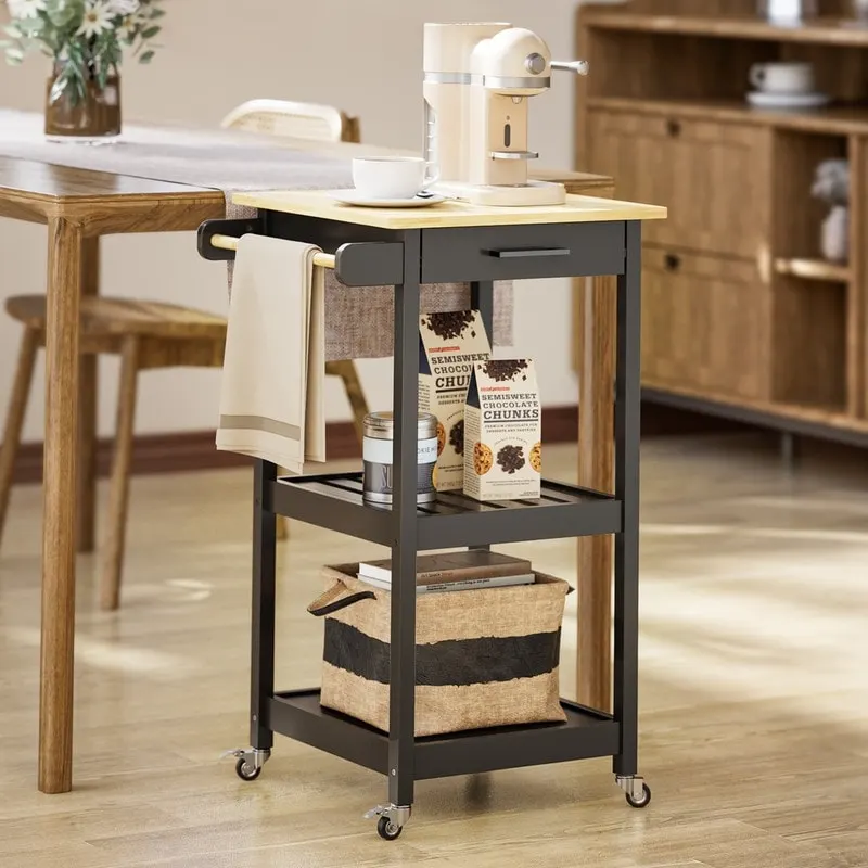 Kitchen Island and Kitchen Cart with Storage Cabinet and Drawer