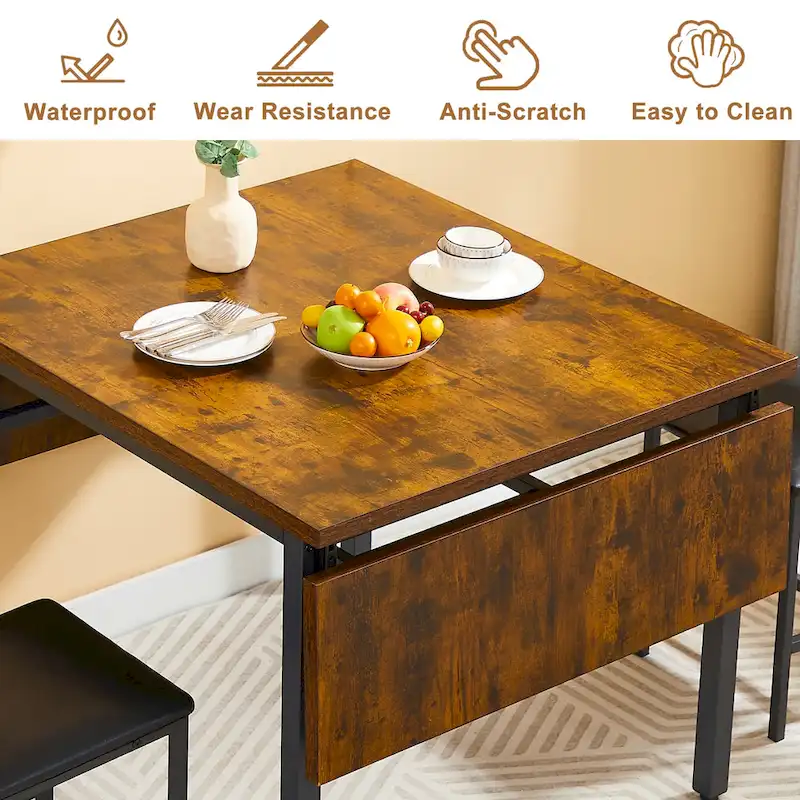 Modern Industrial 63.2  Extendable Dining Table w/Drop Leaf, Seats 6