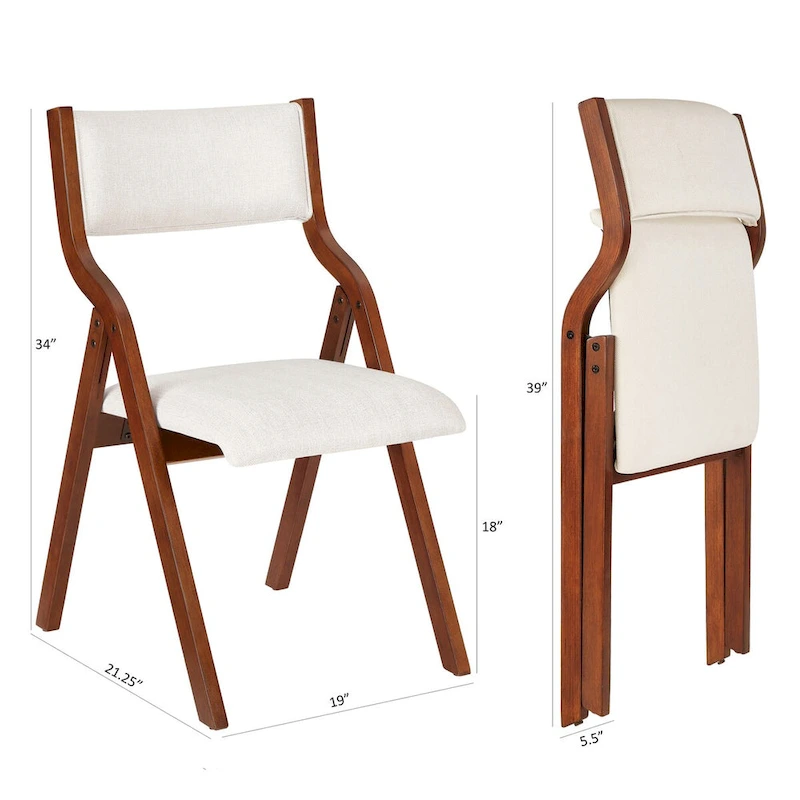 Upholstered Folding Dining Chair, Space Saving, Easy To Carry, Dining Room, 2-Pack-Cream White+Cherry