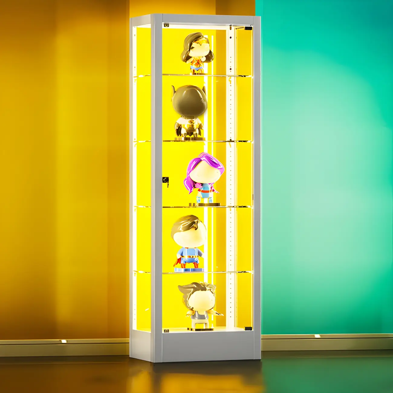 Adjustable Shelves White Glass Locking Curio Cabinet