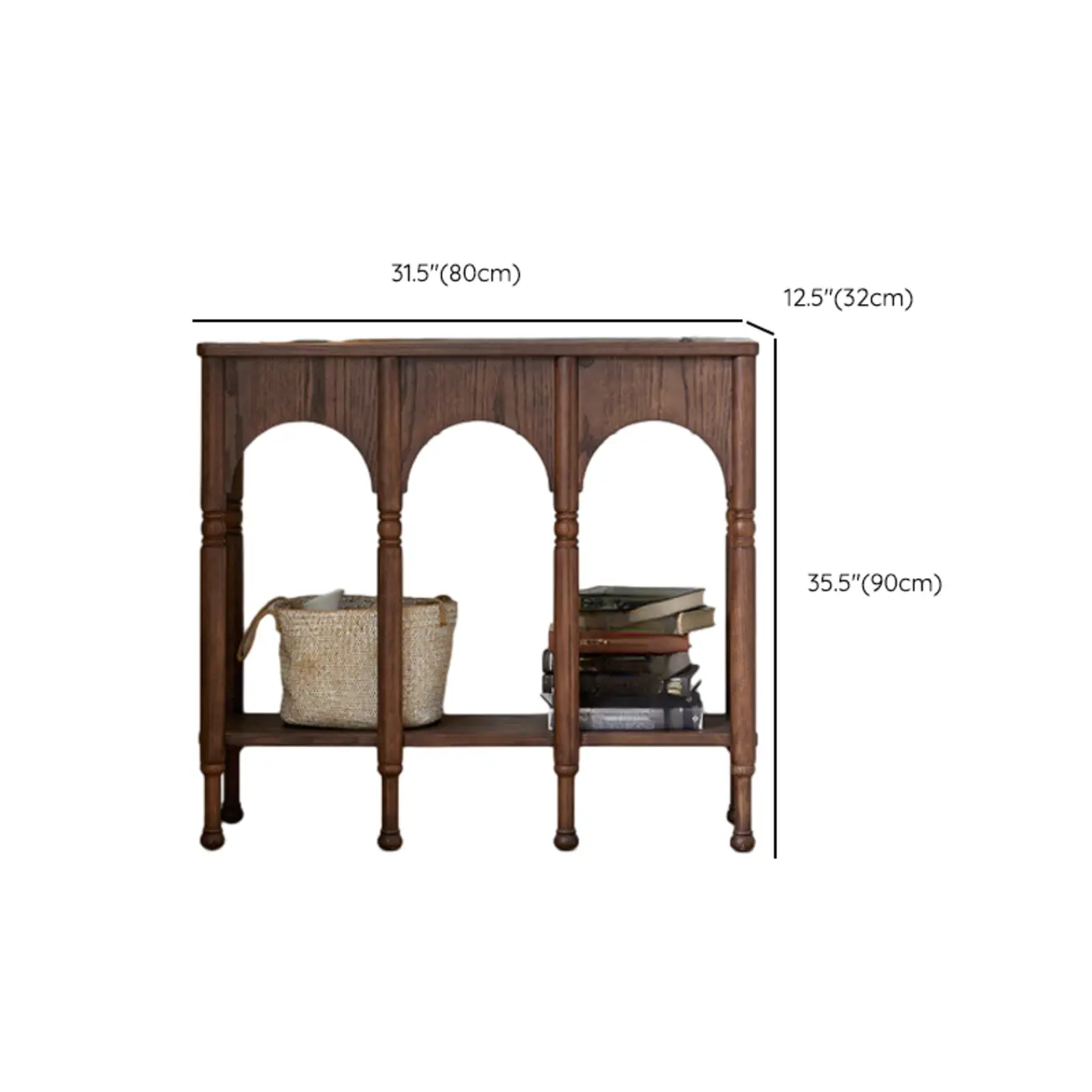 Rectangular Wood Brown Console Table with Shelves