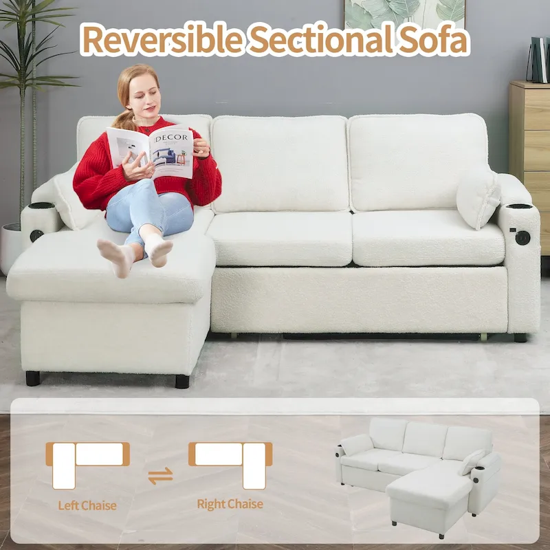 80 L-Shaped Sofa Couch Bed, Sofa Sleeper with Pull Out Bed, Reversible Sleeper Sofa Bed