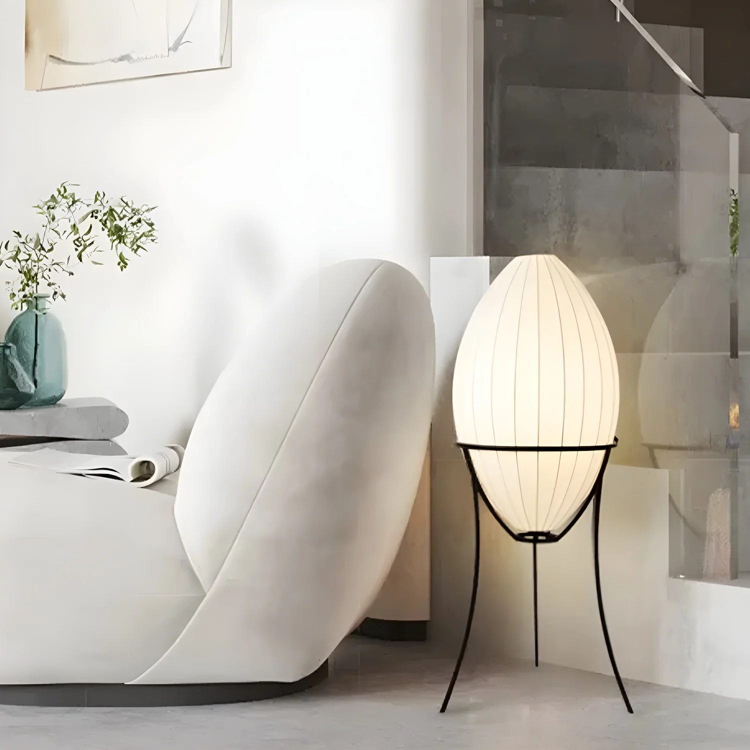 Fabric Egg Metal Tripod Ambient Floor Lamp
