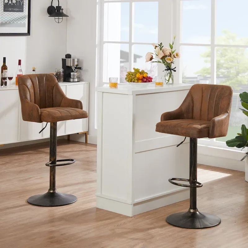Adjustable Armless Swivel PU Leather Bar Stools Chrome Air Lift Counter Height Stools Set of 4