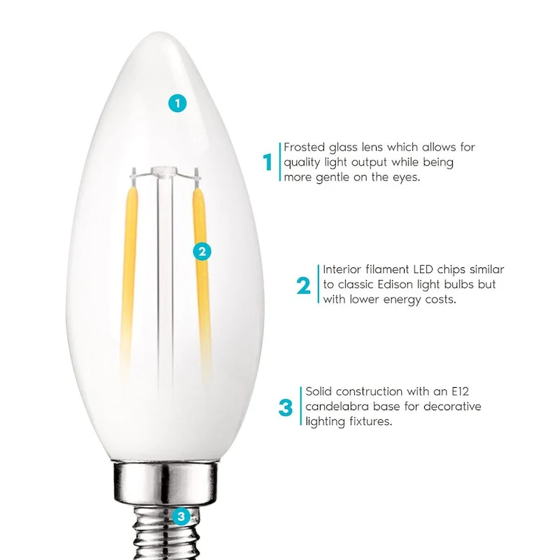 Luxrite LED Chandelier Light Bulbs, E12 Led Bulb Dimmable, 40 Watt Equivalent, 2700K Warm Whit, 360lm, UL Rated, 16 Pack