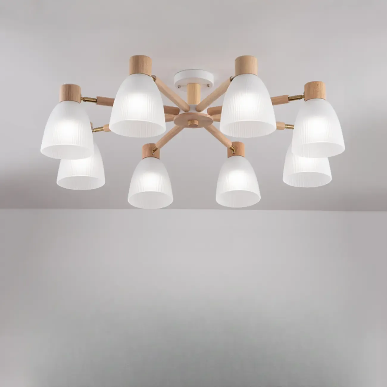 Natural White Cone Glass Wooden Semi Flush Mount Ceiling Light