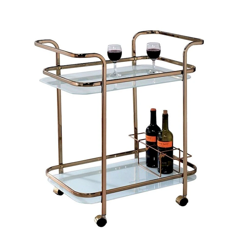 Tiana Contemporary Serving Cart In Champagne Finish - 32.5 H x 27 W x 16.5 L Inches