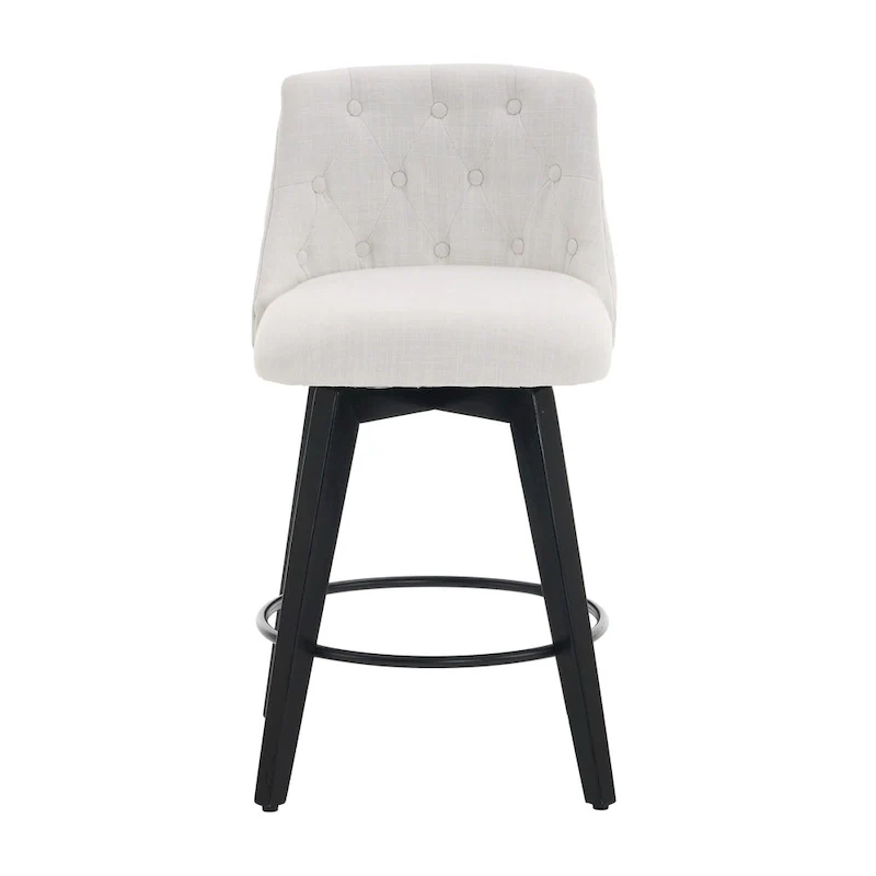 Modern Swivel Linen Upholstery Bar Stools Set of 2, with Button Tufted Back and Solid Wood Frame