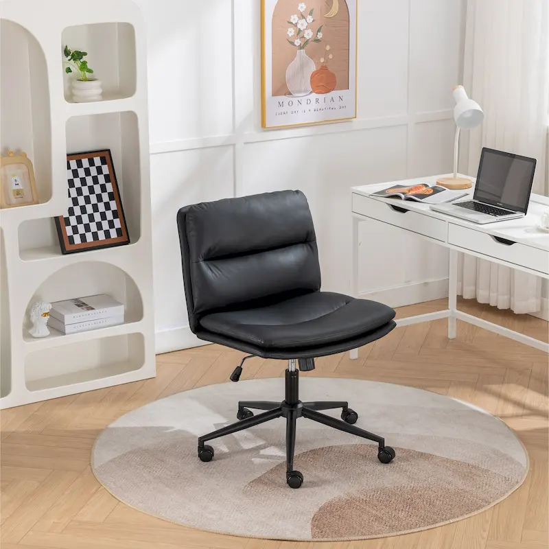 Roundhill Bizerte Adjustable Swivel Criss Cross Chair, Wide Seat Office Chair Vanity Chair