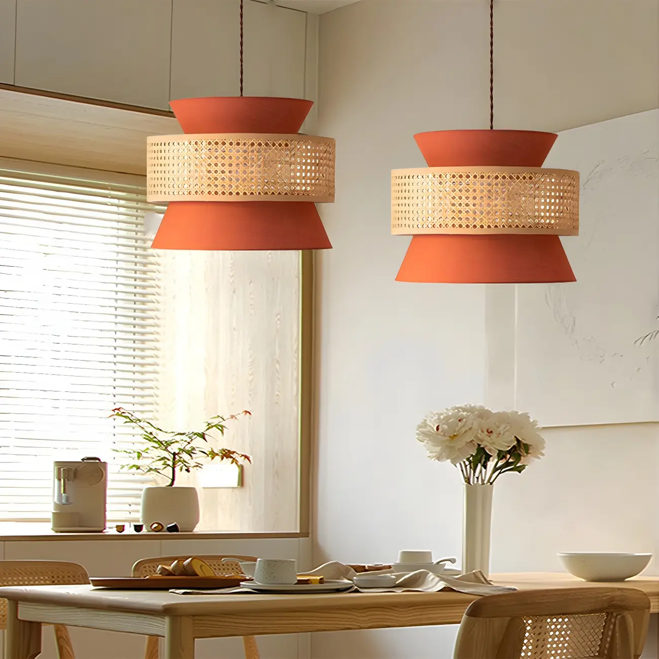 Boho Woven Modern Drum Cylinder Chandelier Adjustable Height