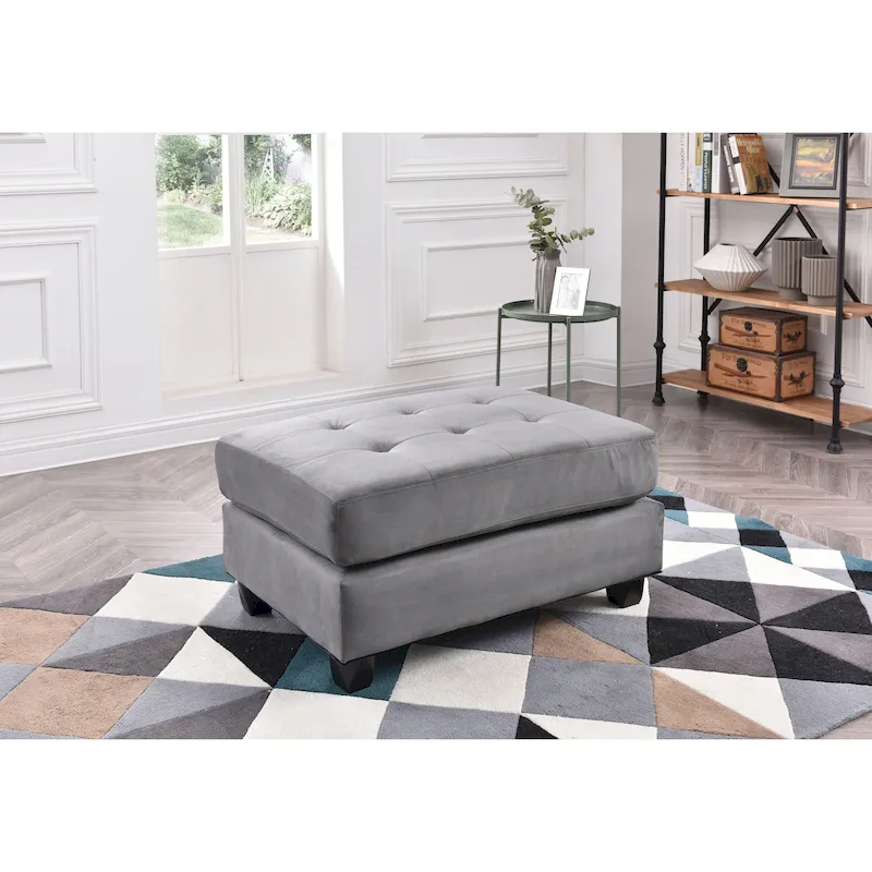 Rectangular Button-Tufted Microsuede Ottoman