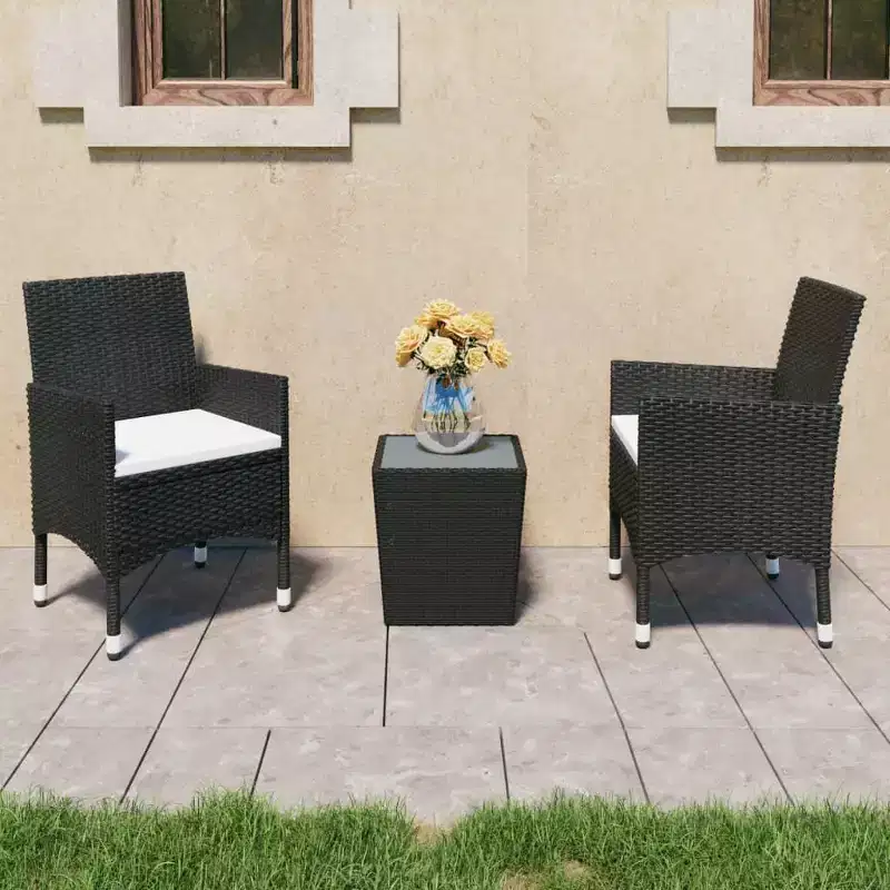 vidaXL Bistro Set Patio Table and Chair Set Poly Rattan and Tempered Glass